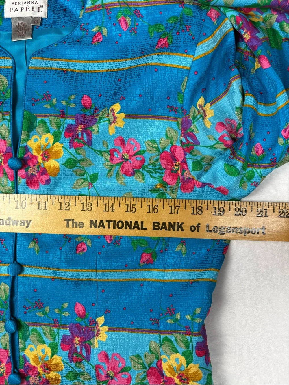 Adrianna Papell 100% Silk Bright Turquoise Floral Cropped Jacket & Skirt Set